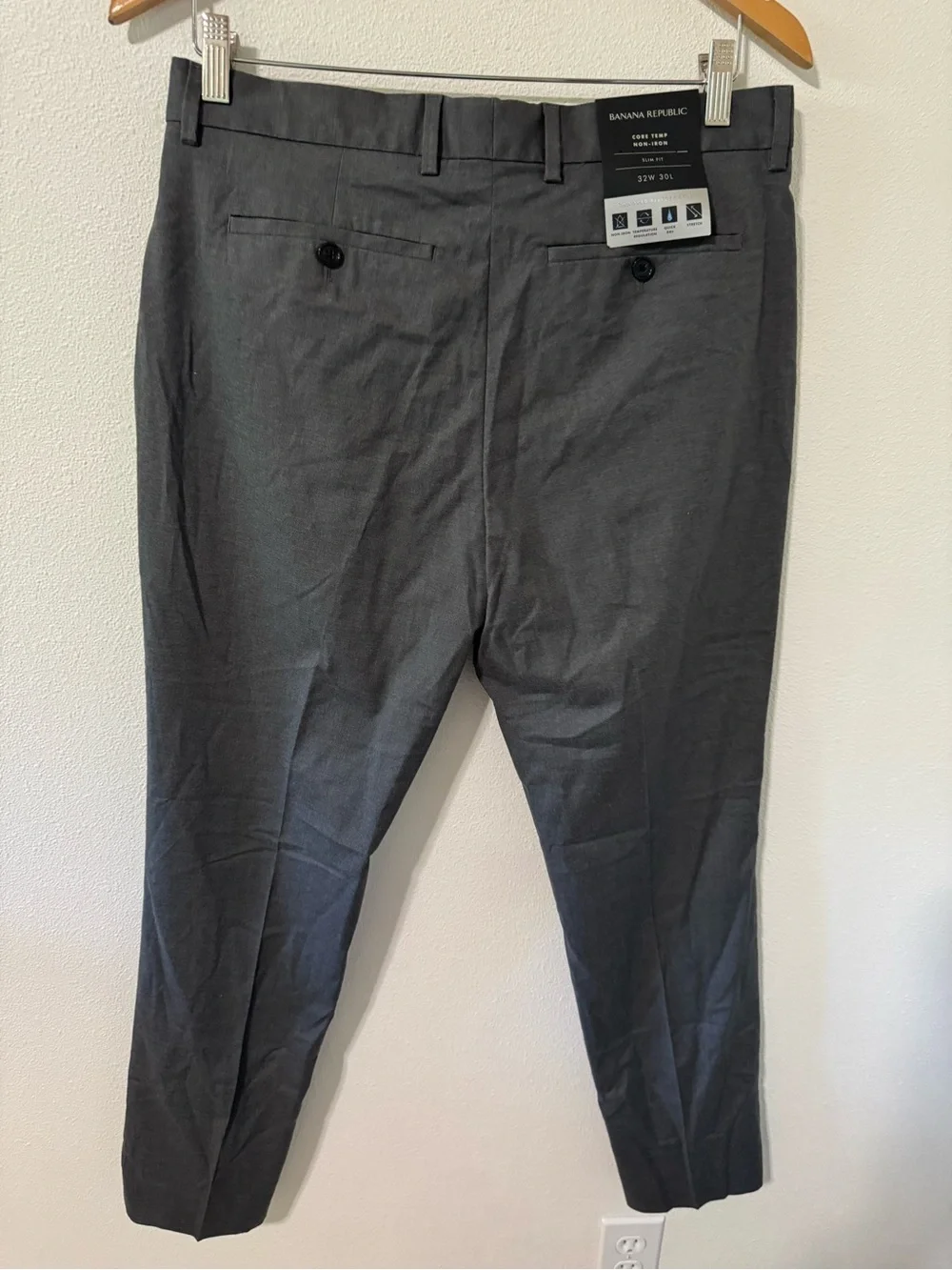 Banana Republic Core Temp Non Iron Charcoal Gray Cotton Blend Slim Fit NWT-32x29